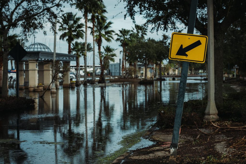 Flooded street after heavy storm rainfall
