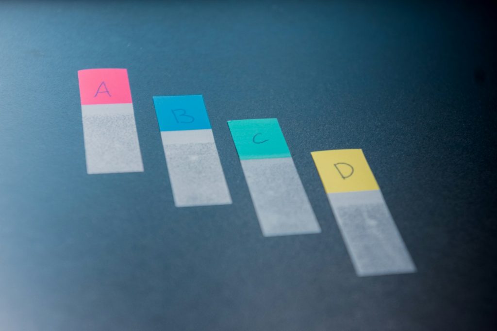 Water test strips showing chemistry readings